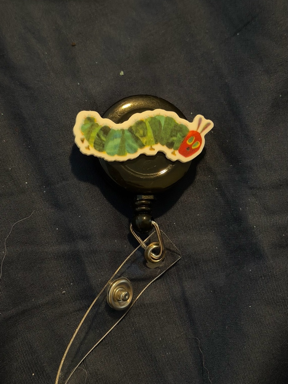 Green Caterpillar Badge Reel - Cute Reptile Accessory